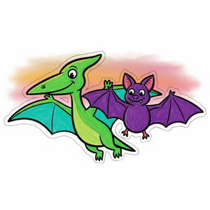 Pterodactyl and a Bat Flying Together at Dusk